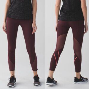 Lululemon‎ All Meshed Up 7/8 Tight Bordeaux Drama Size 2 High Rise Stretch Pants